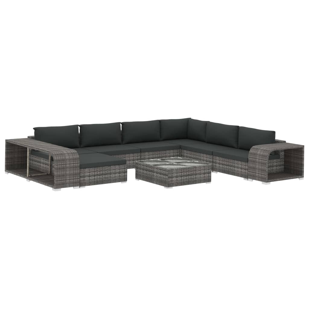 10-delige Loungeset met kussens poly rattan