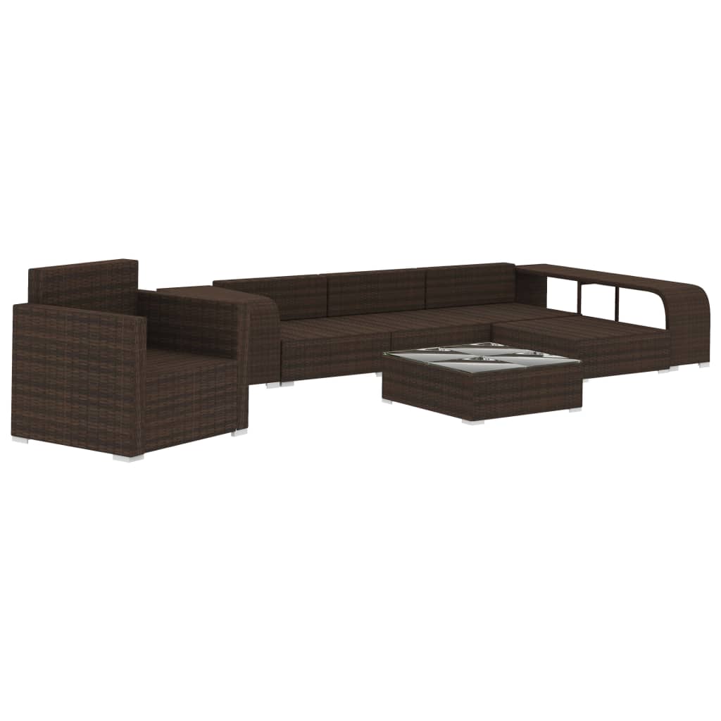 8-delige Loungeset met kussens poly rattan grijs