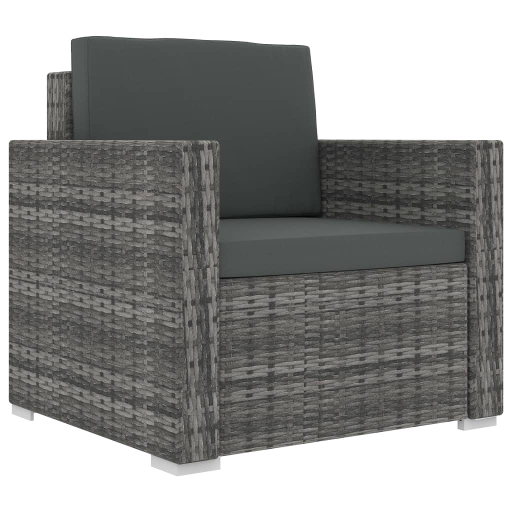 8-delige Loungeset met kussens poly rattan grijs