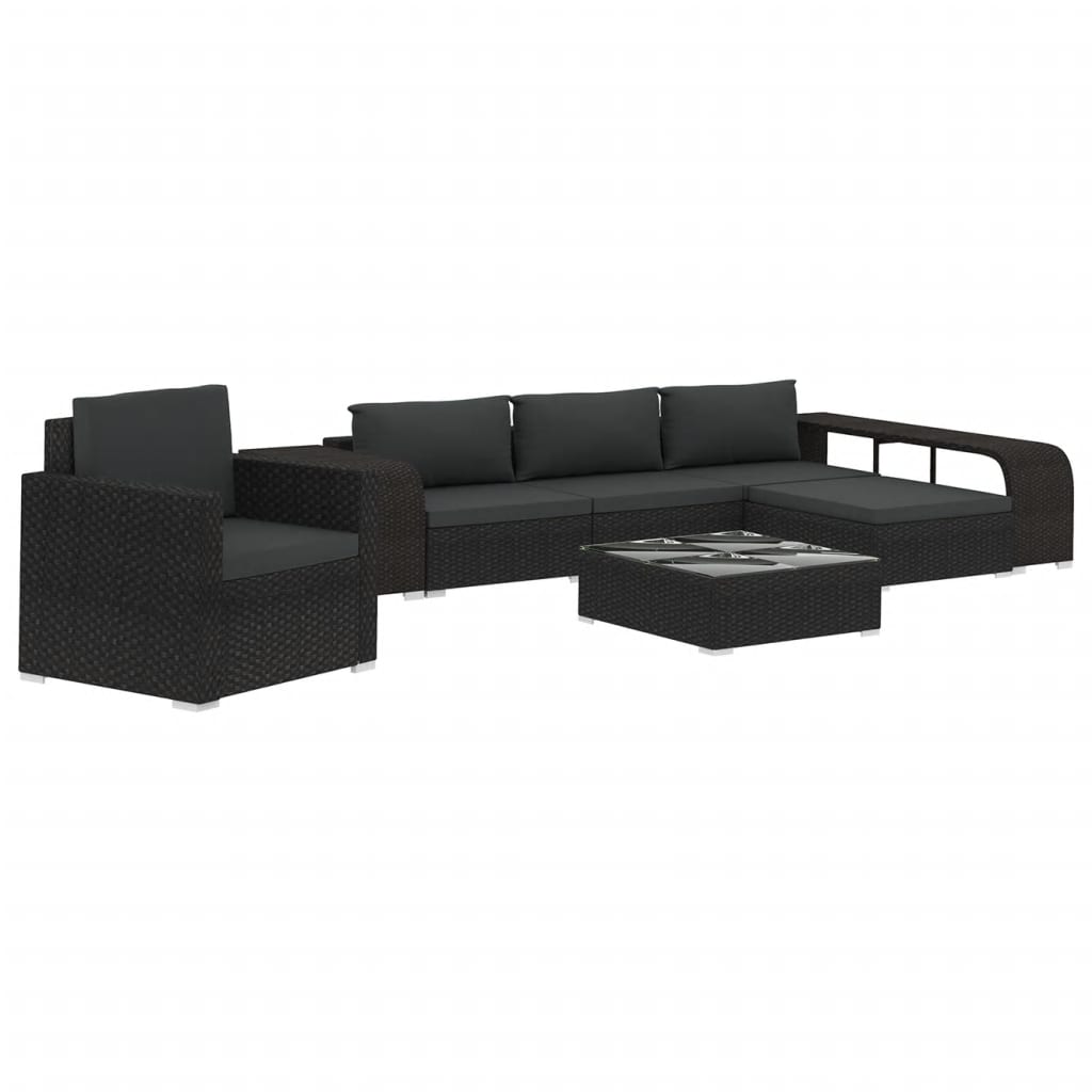 8-delige Loungeset met kussens poly rattan grijs