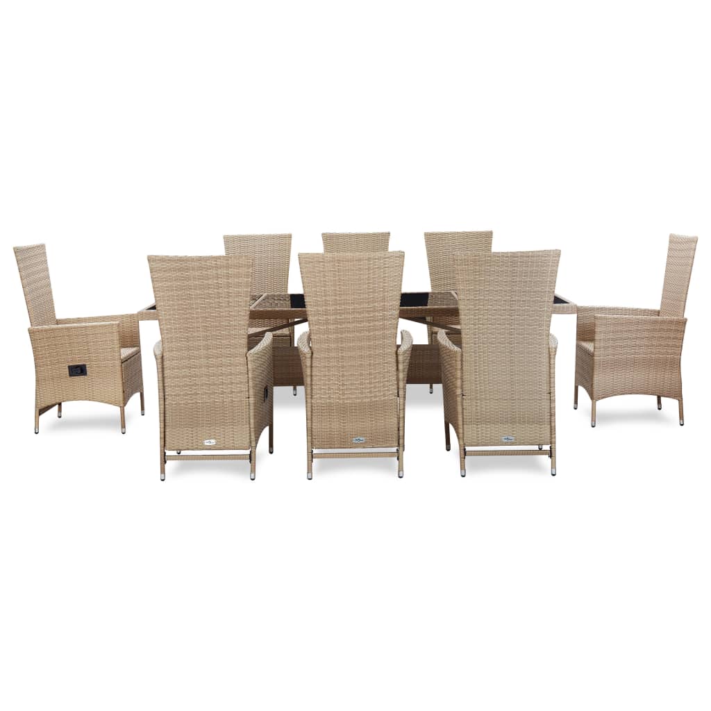 Salon de jardin 9 pièces avec coussins poly rotin beige