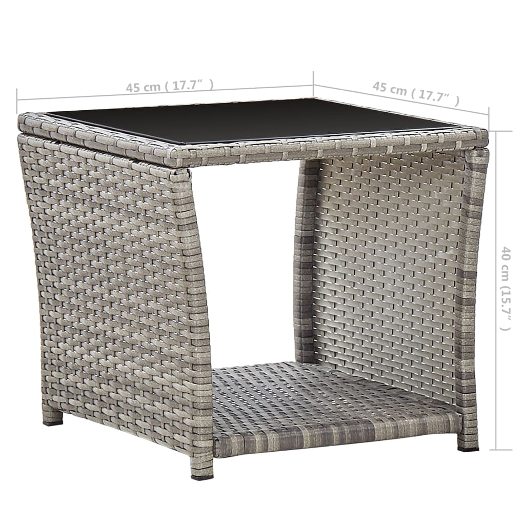 Salontafel 45x45x40 cm poly rattan en glas