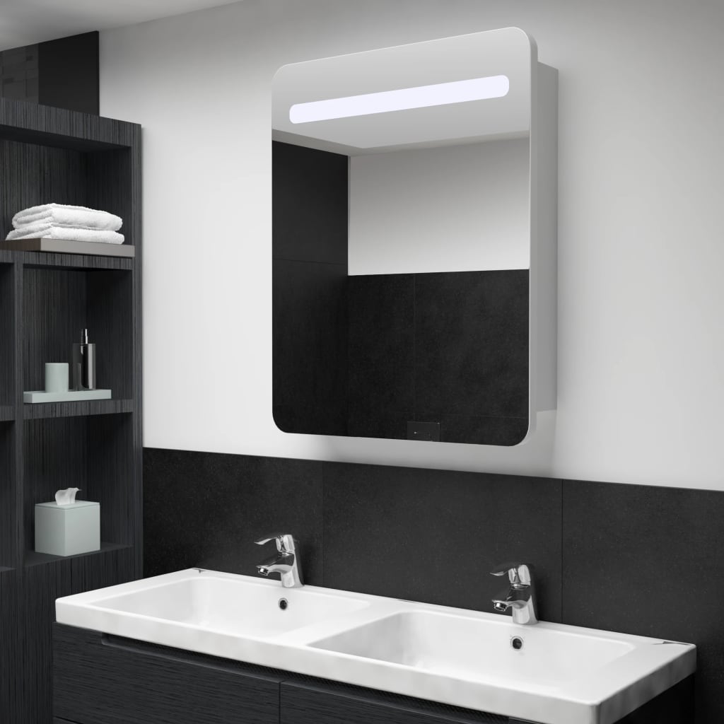 Meuble de salle de bain avec miroir et LED 60x11x80 cm blanc brillant