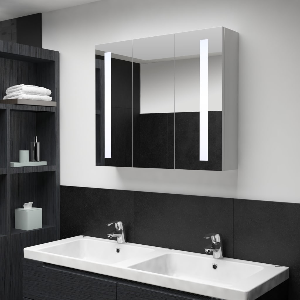 Meuble de salle de bain avec miroir LED 89x14x62 cm