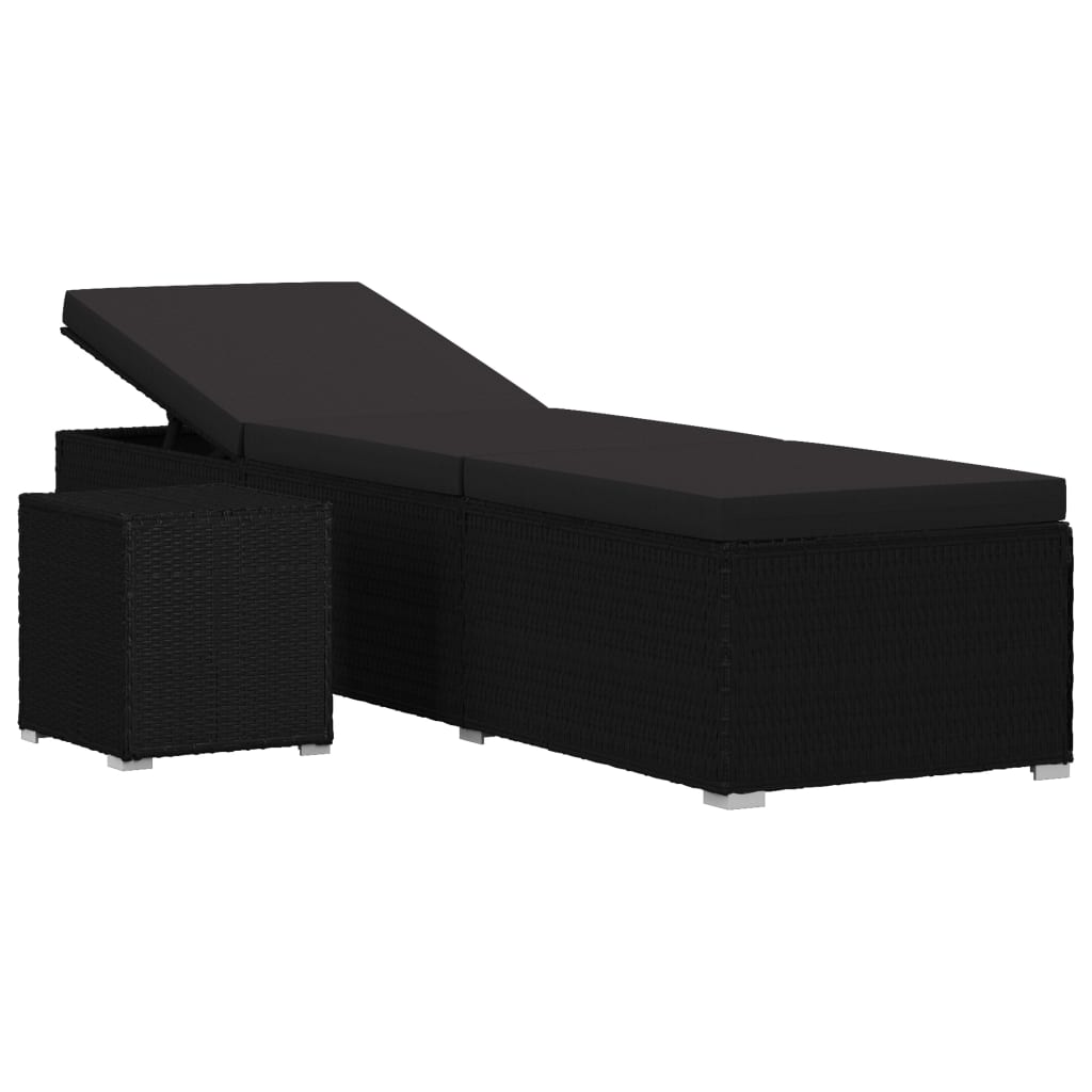 Chaise longue avec coussin et table à thé en polyrotin