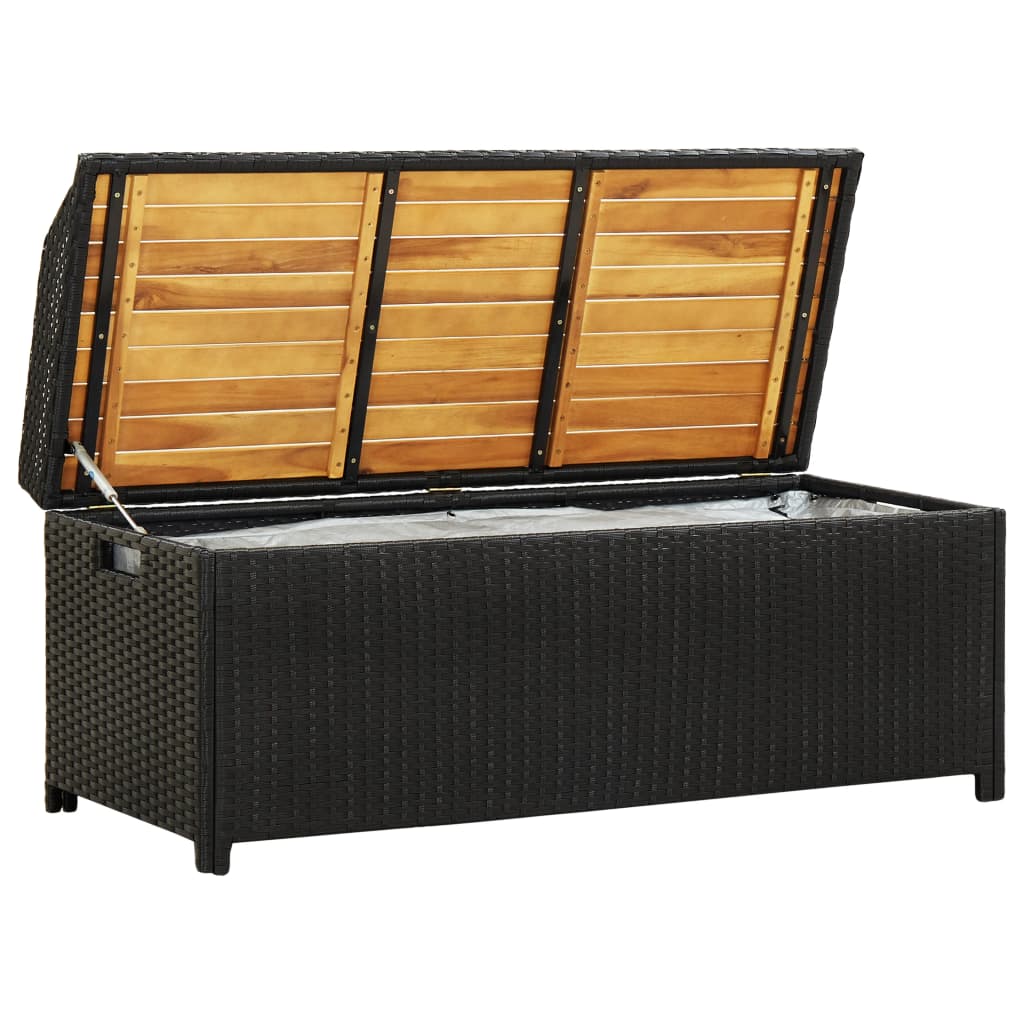 Banc de rangement 100x50x52 cm polyrotin et bois d'acacia