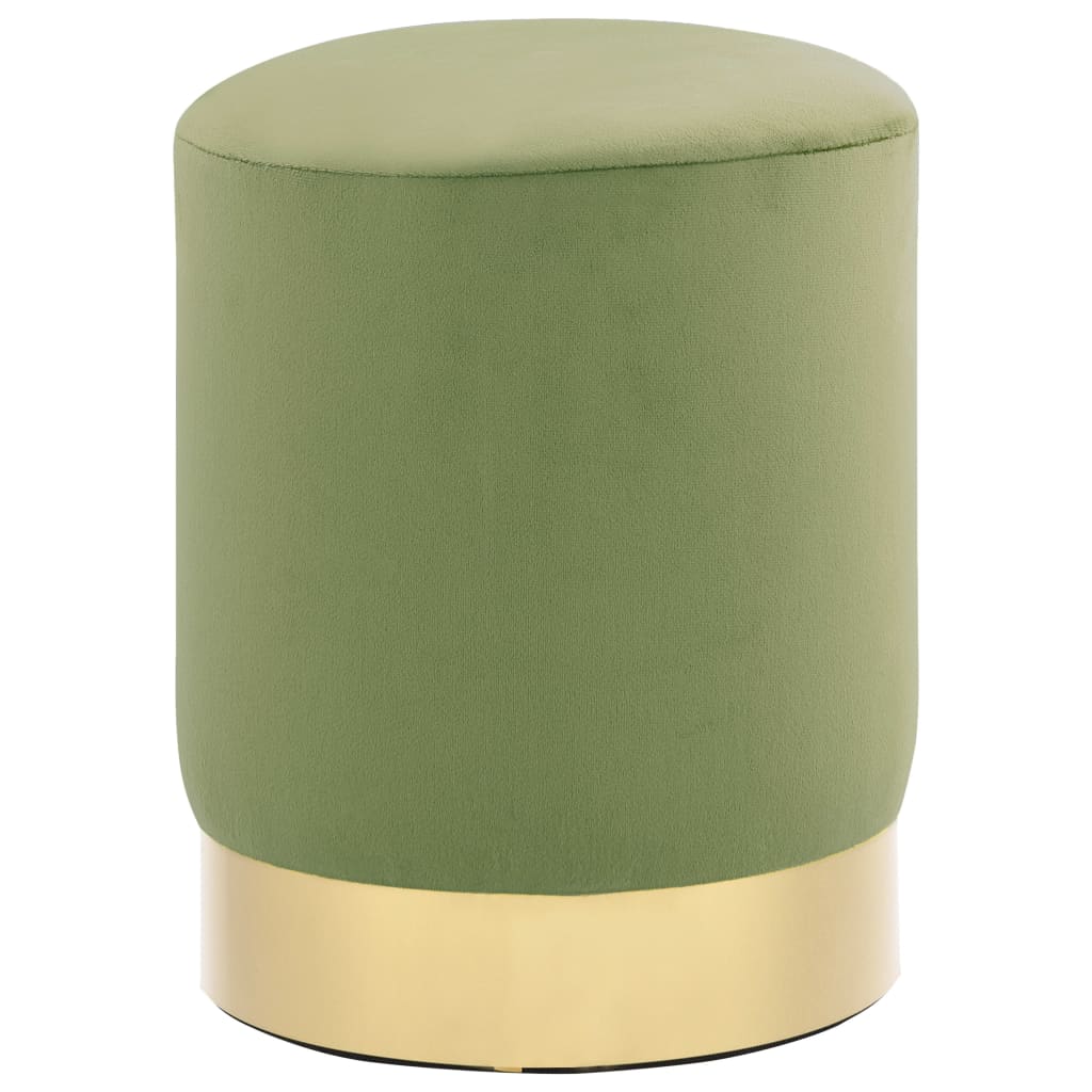 Tabouret en velours vert moutarde et doré