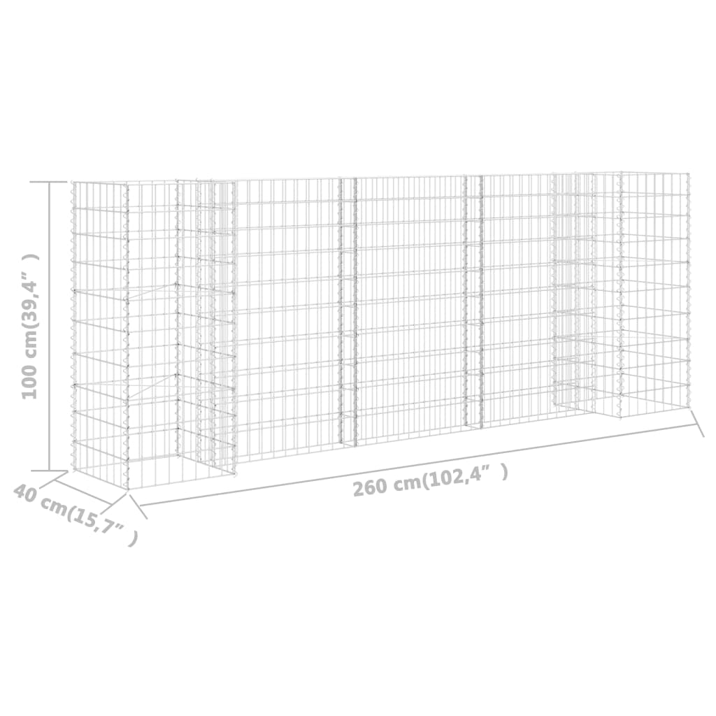 Gabion plantenbak H-vormig 260x40x200 cm staaldraad