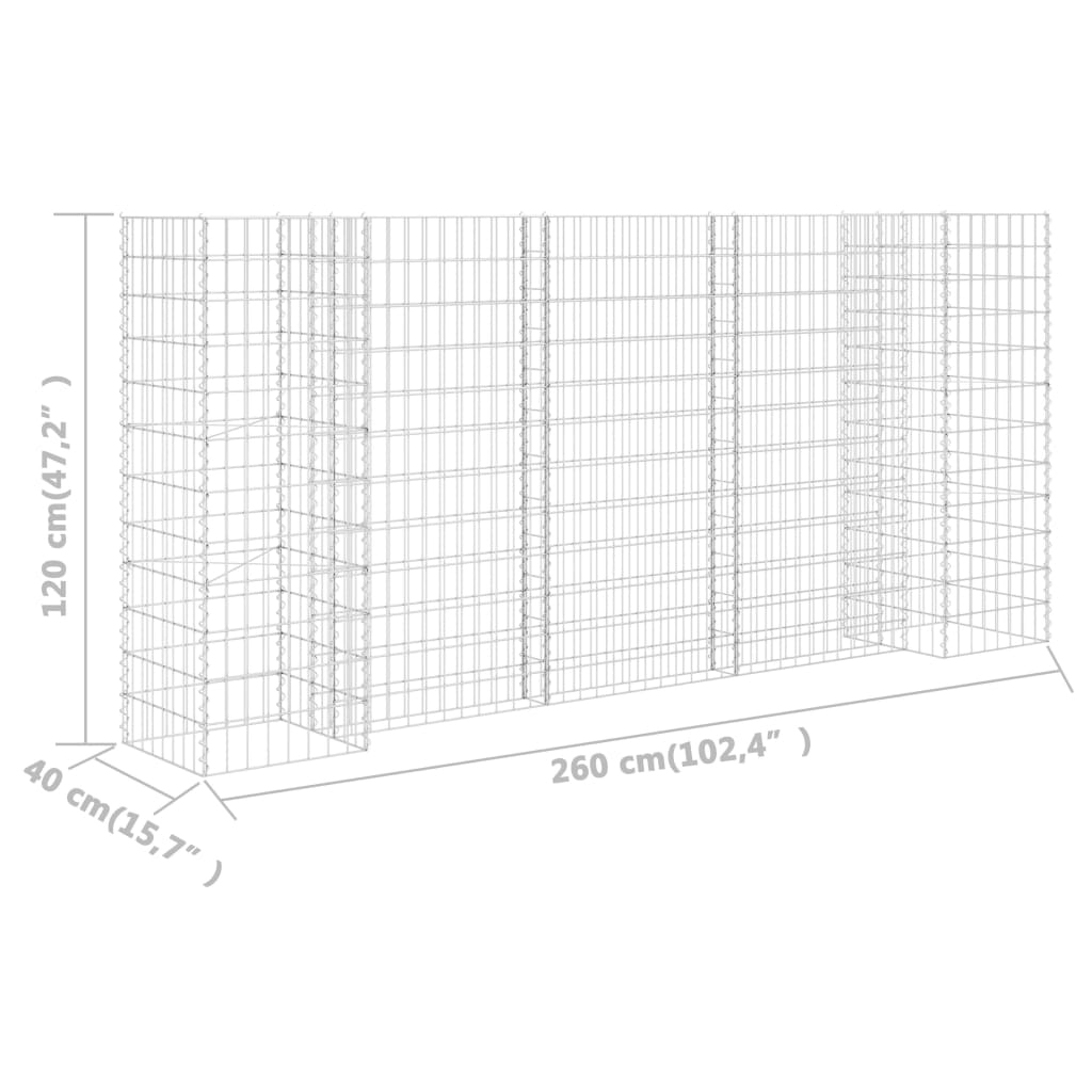 Gabion plantenbak H-vormig 260x40x200 cm staaldraad