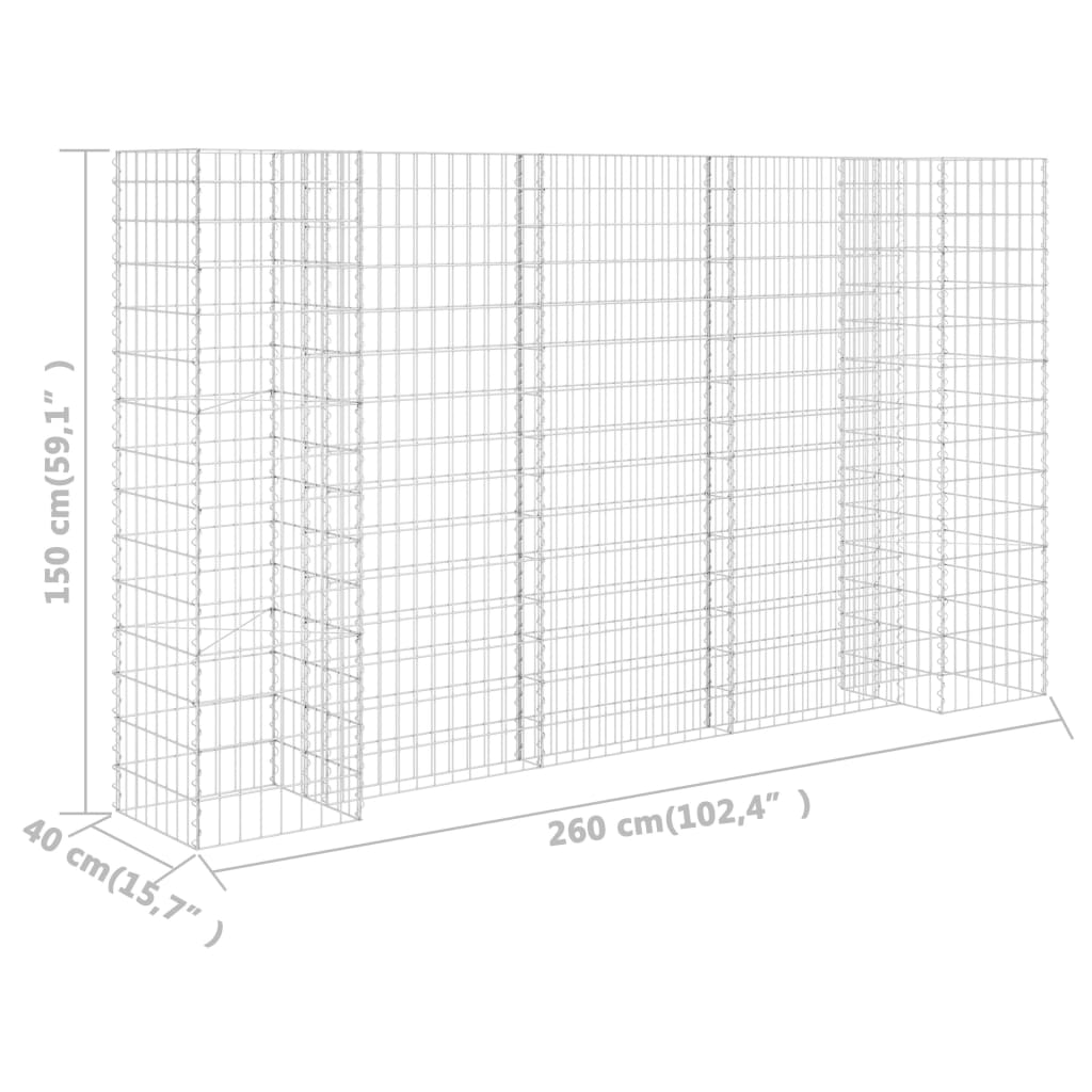 Gabion plantenbak H-vormig 260x40x200 cm staaldraad