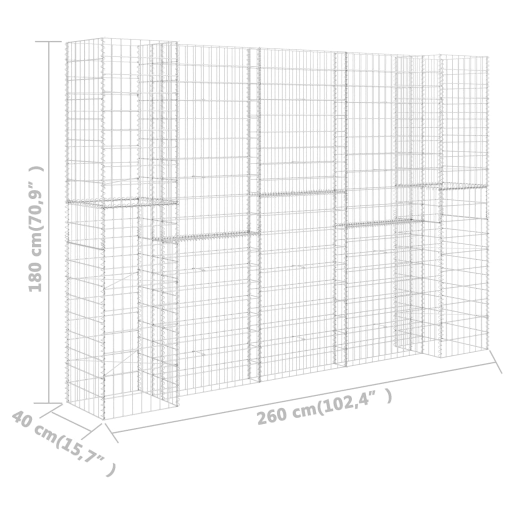 Gabion plantenbak H-vormig 260x40x60 cm staaldraad