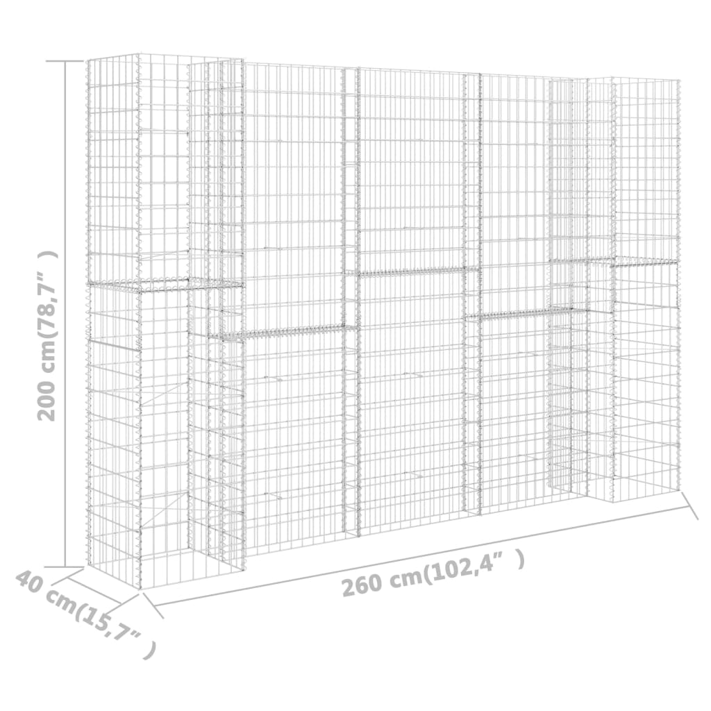 Gabion plantenbak H-vormig 260x40x200 cm staaldraad