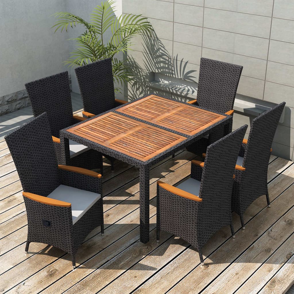 9-delige Tuinset poly rattan acaciahout zwart