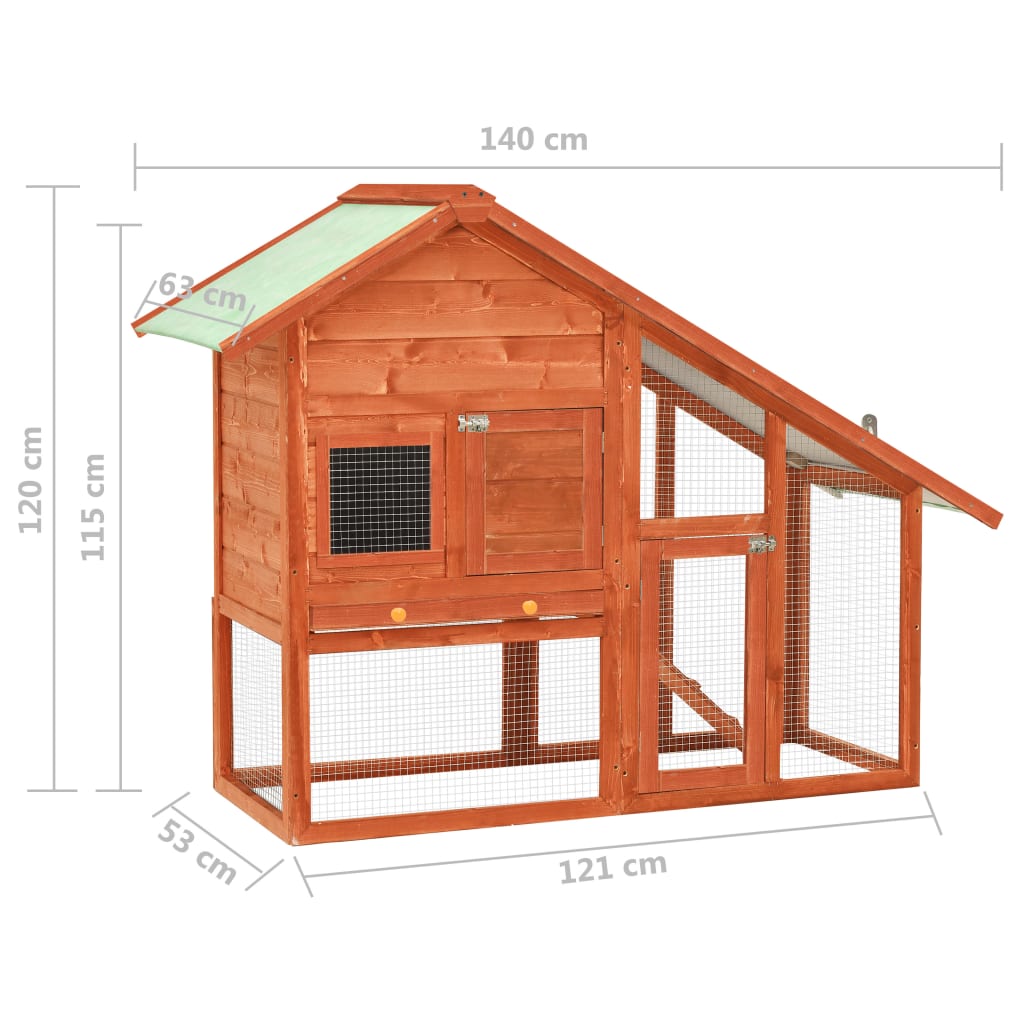 Clapier à lapin 140x63x120 cm bois de pin massif moka