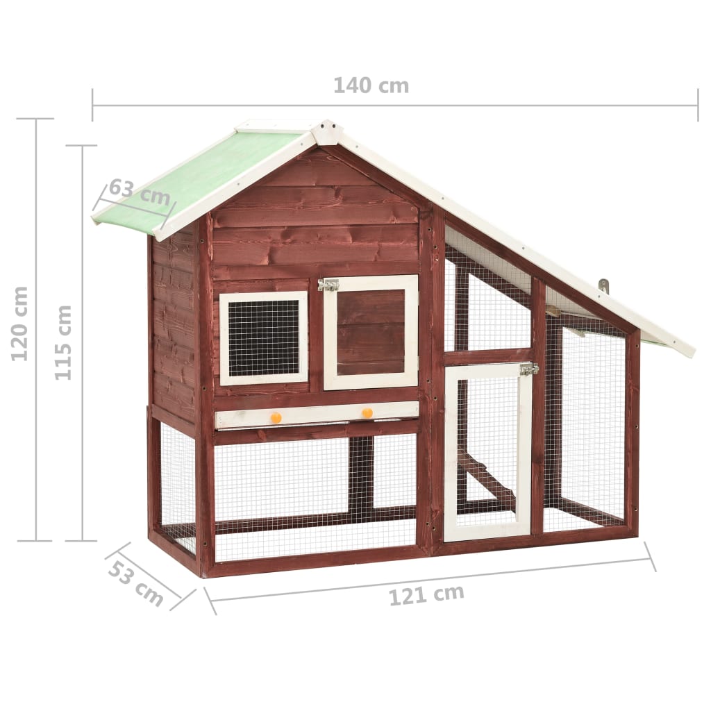 Clapier à lapin 140x63x120 cm bois de pin massif moka