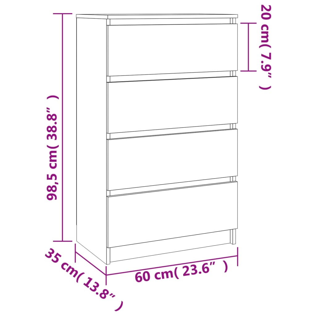 Dressoir 60x35x98,5 cm bewerkt hout eikenkleurig