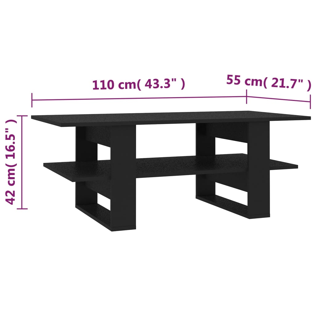 Table basse 110x55x42 cm finition bois blanc brillant