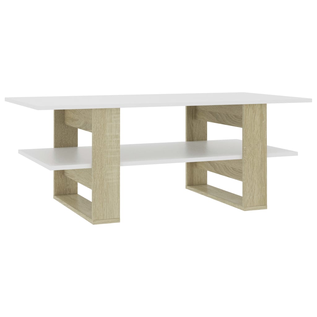 Table basse 110x55x42 cm finition bois blanc brillant