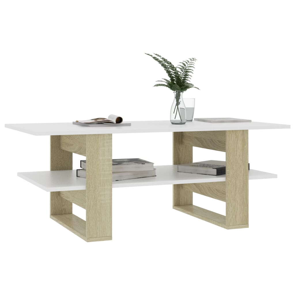 Table basse 110x55x42 cm finition bois blanc brillant