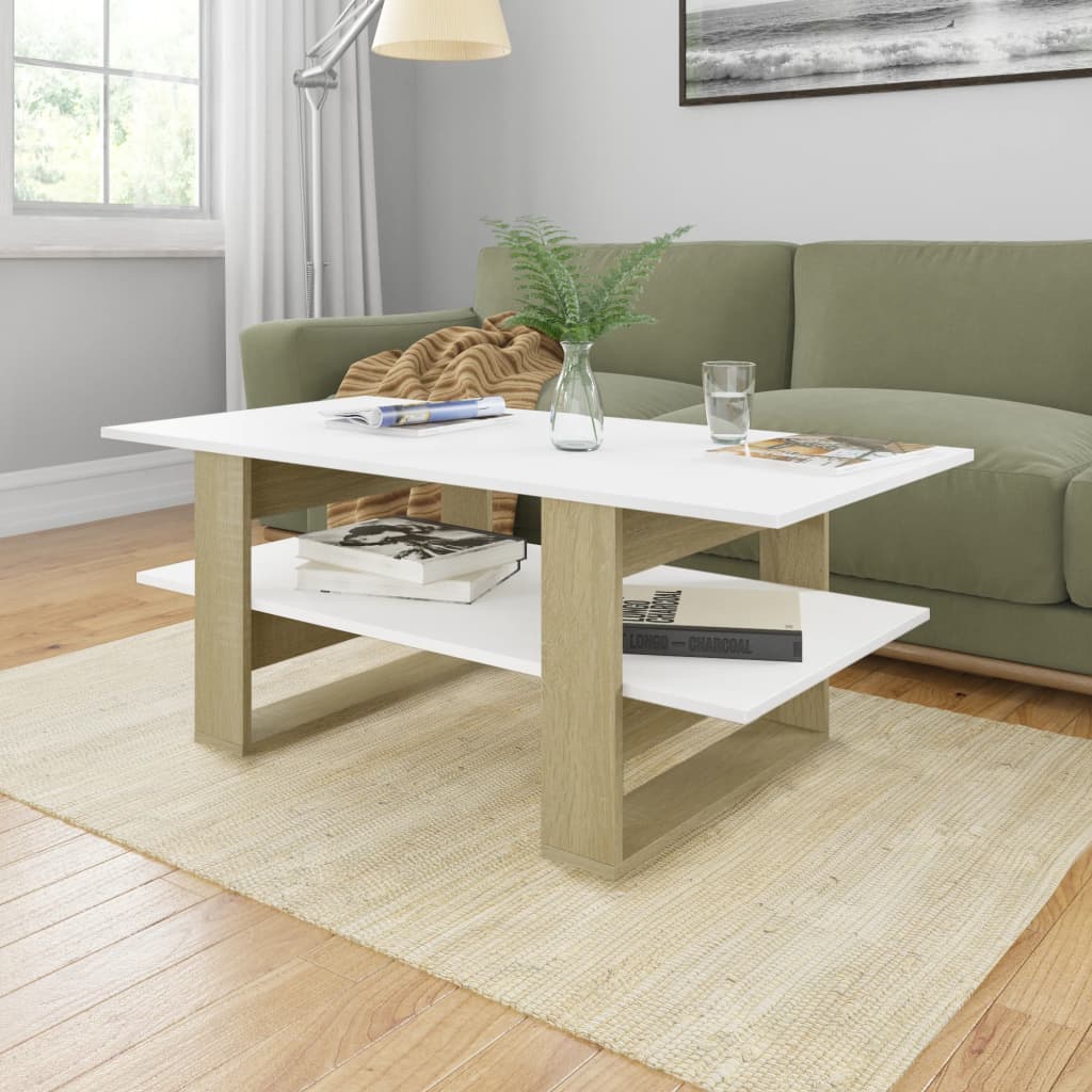 Table basse 110x55x42 cm finition bois blanc brillant