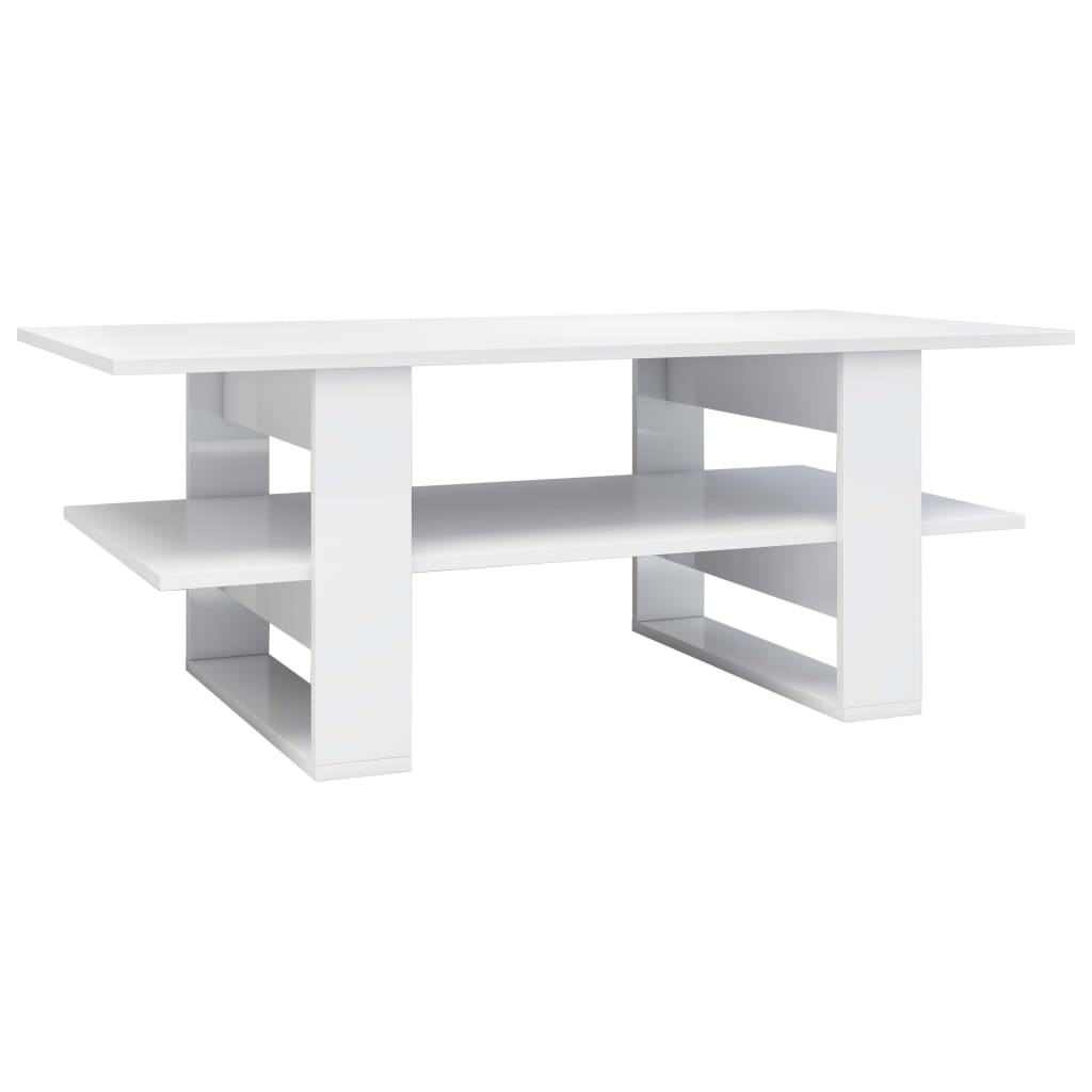 Table basse 110x55x42 cm finition bois blanc brillant