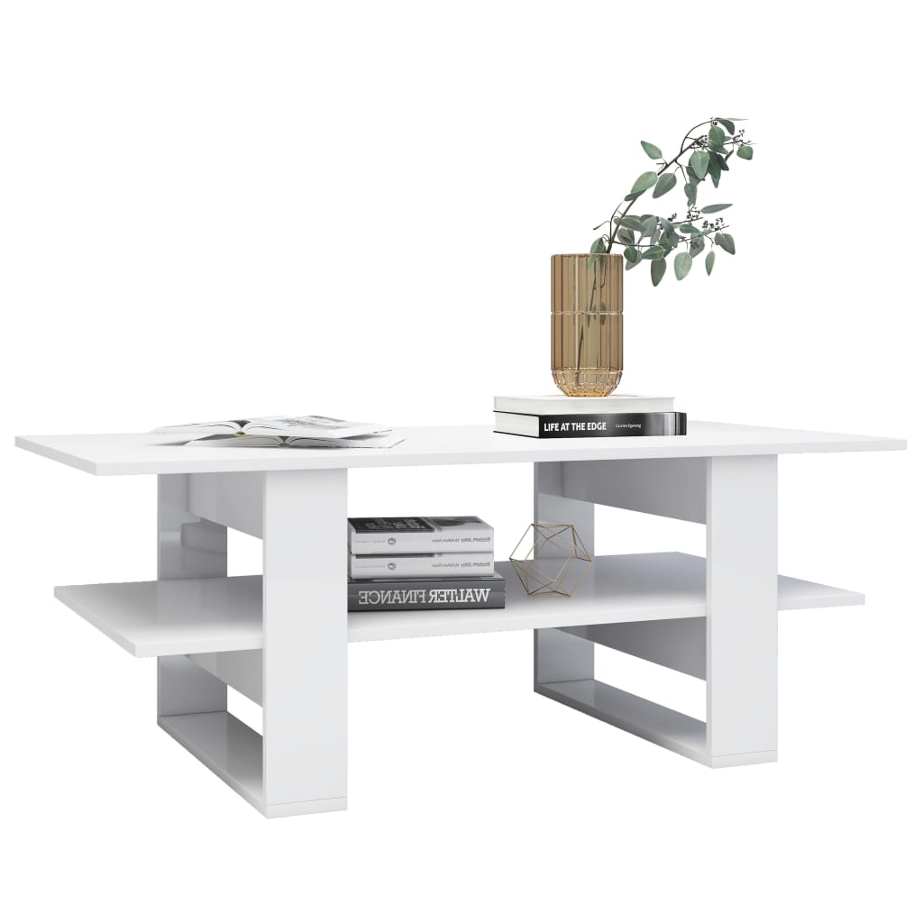 Table basse 110x55x42 cm finition bois blanc brillant