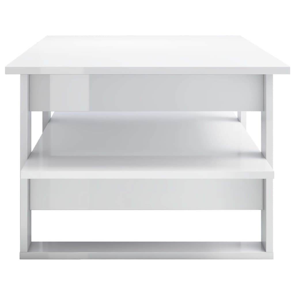 Table basse 110x55x42 cm finition bois blanc brillant