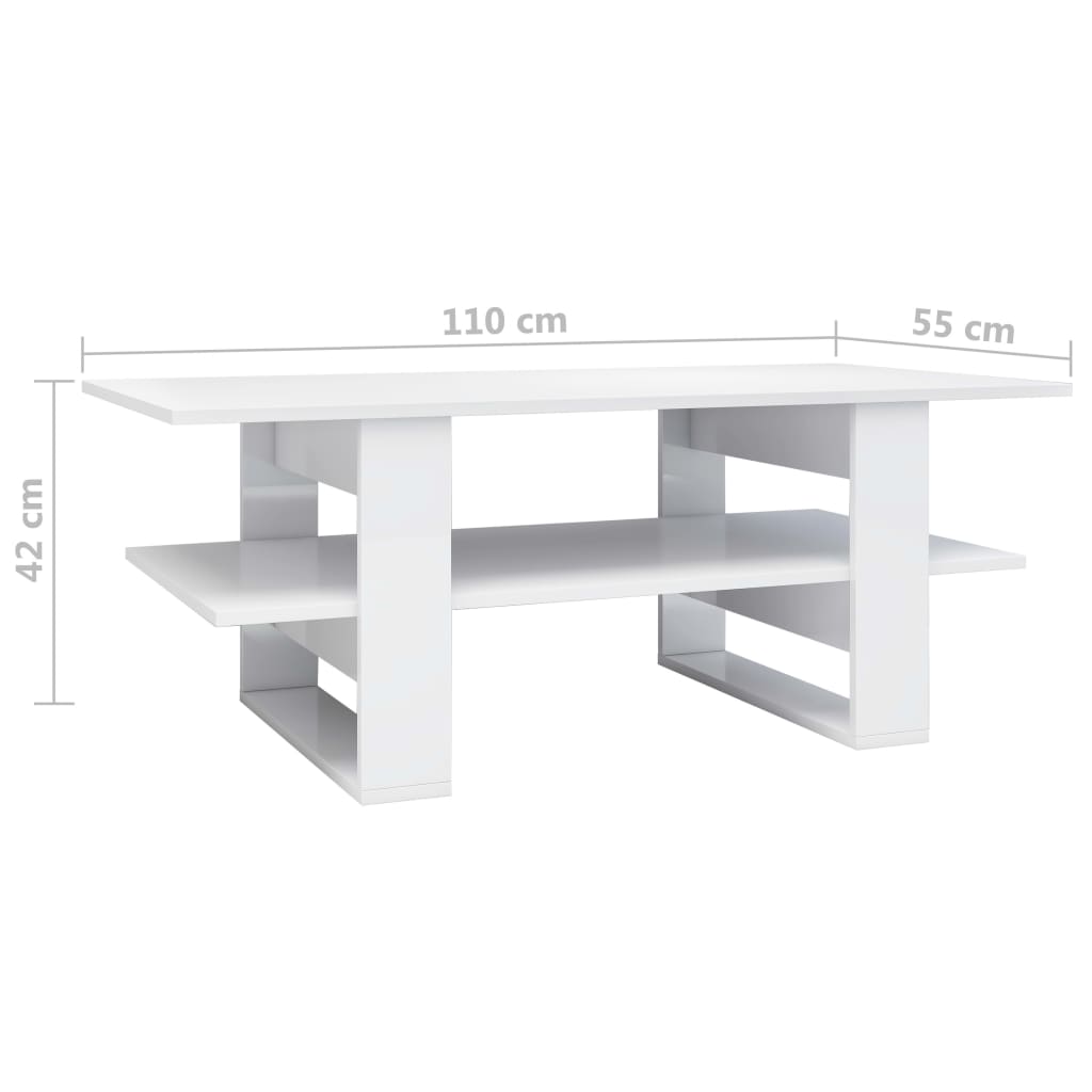 Table basse 110x55x42 cm finition bois blanc brillant