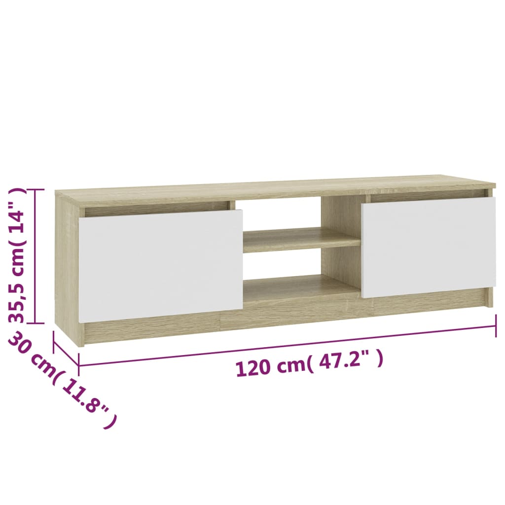 Meuble TV 120x30x35,5 cm finition bois blanc