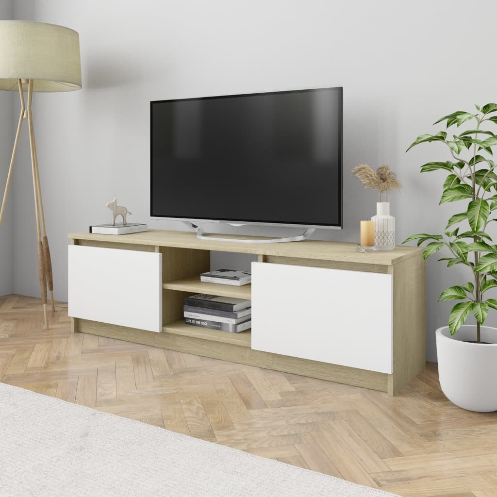 Meuble TV 120x30x35,5 cm en bois travaillé