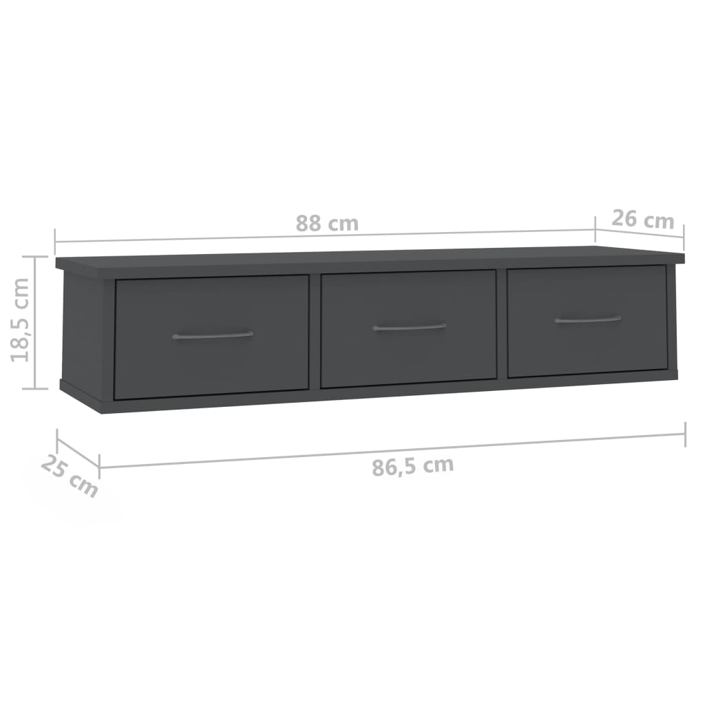 Wandschap met lades 88x26x18,5 cm bewerkt hout