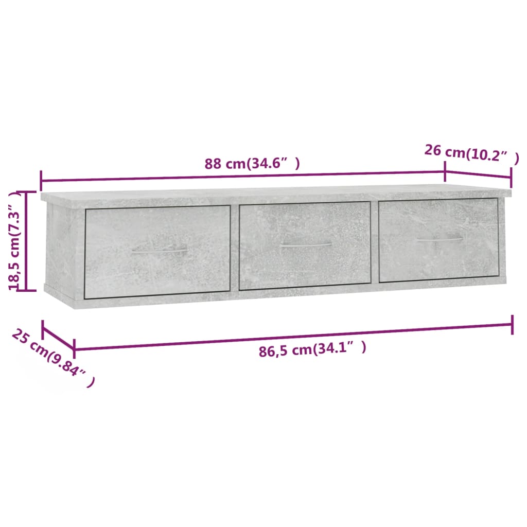 Wandschap met lades 88x26x18,5 cm bewerkt hout