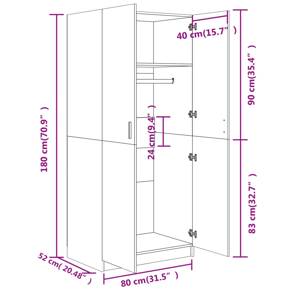 Armoire 80x52x180 cm en bois travaillé