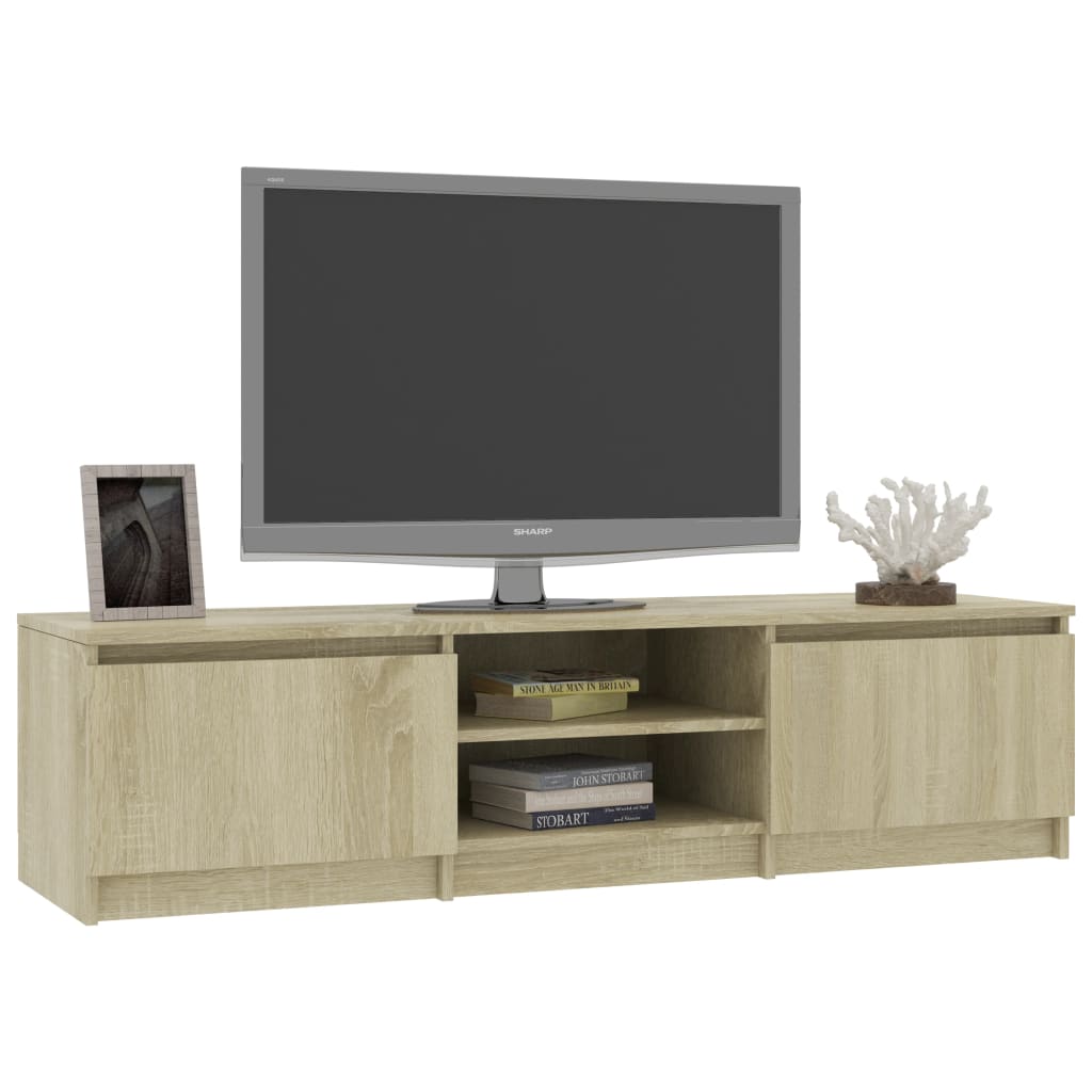 Meuble TV 140x40x35,5 cm ouvré en bois couleur chêne