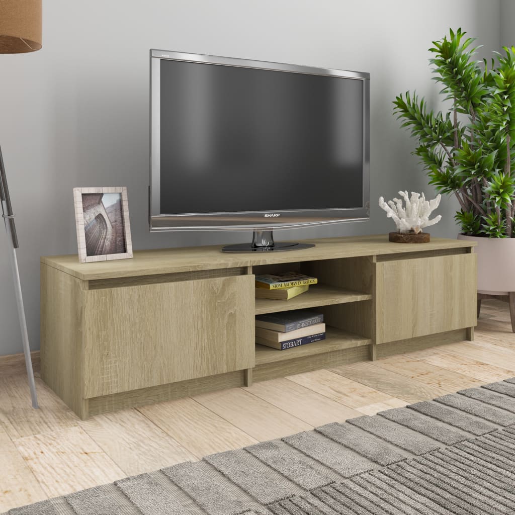 Meuble TV 140x40x35,5 cm ouvré en bois couleur chêne