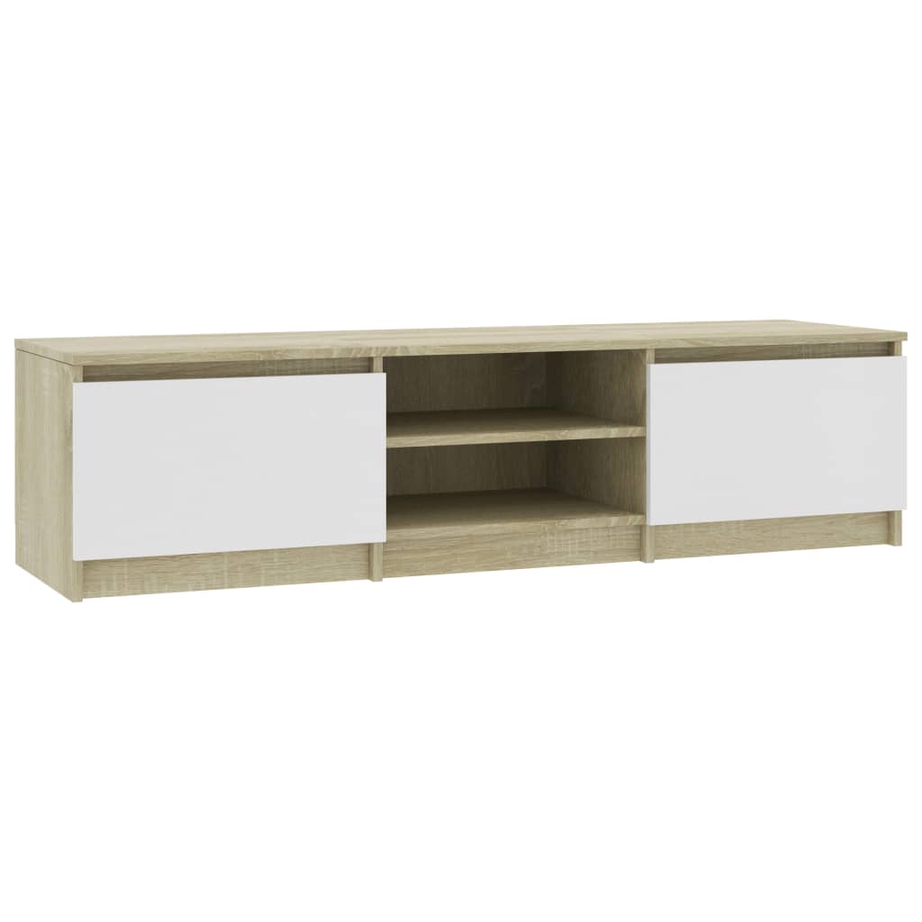 Meuble TV 140x40x35,5 cm ouvré en bois couleur chêne