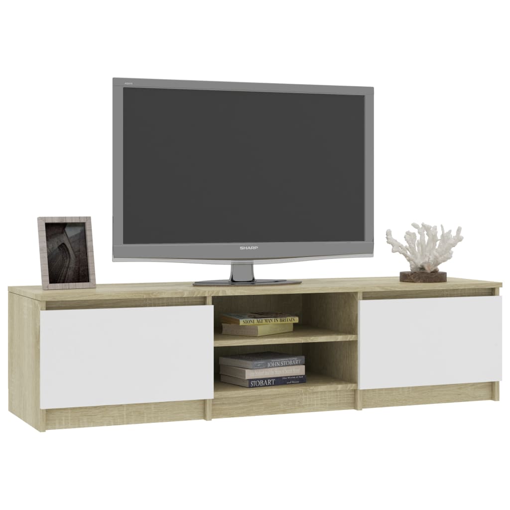 Meuble TV 140x40x35,5 cm ouvré en bois couleur chêne