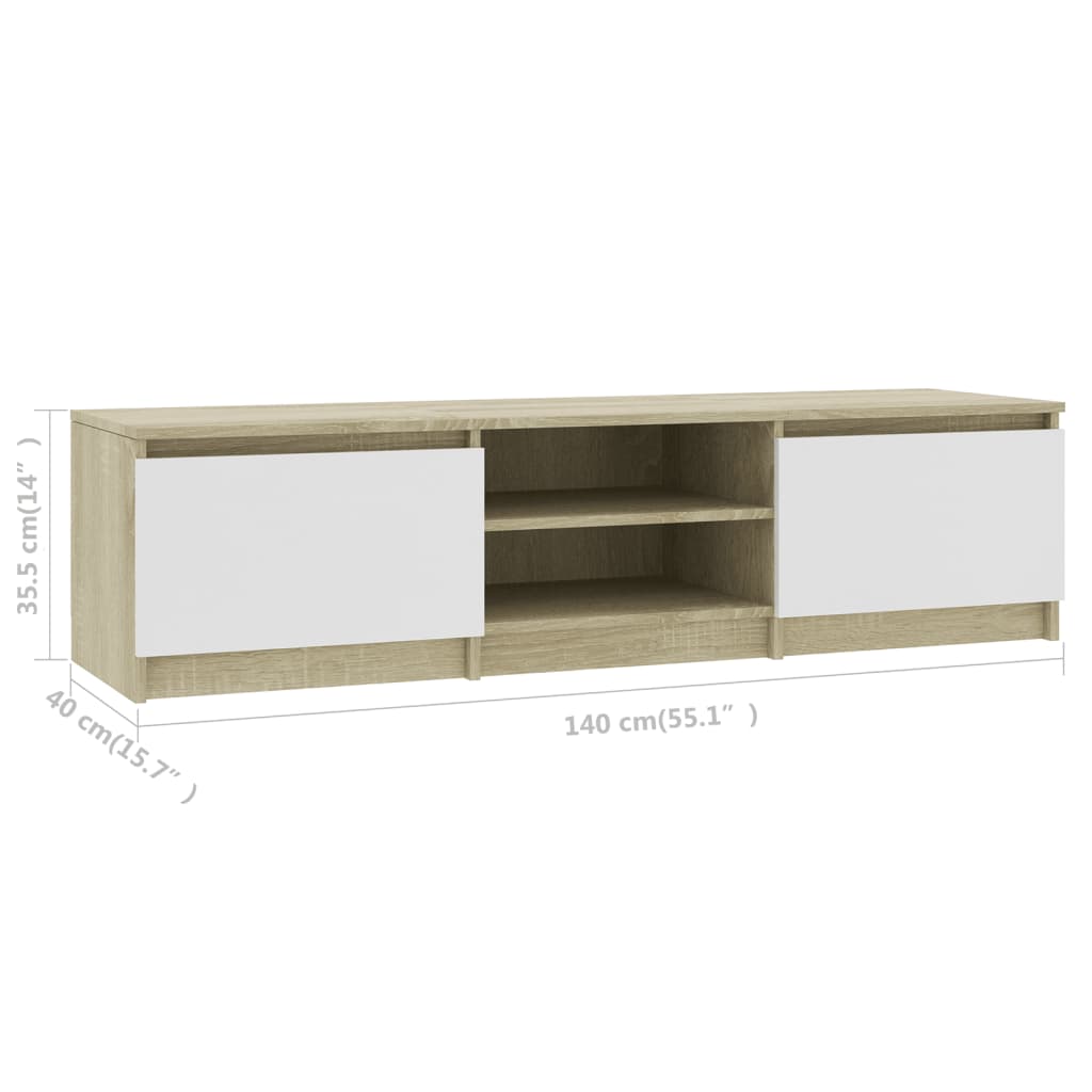 Meuble TV 140x40x35,5 cm ouvré en bois couleur chêne