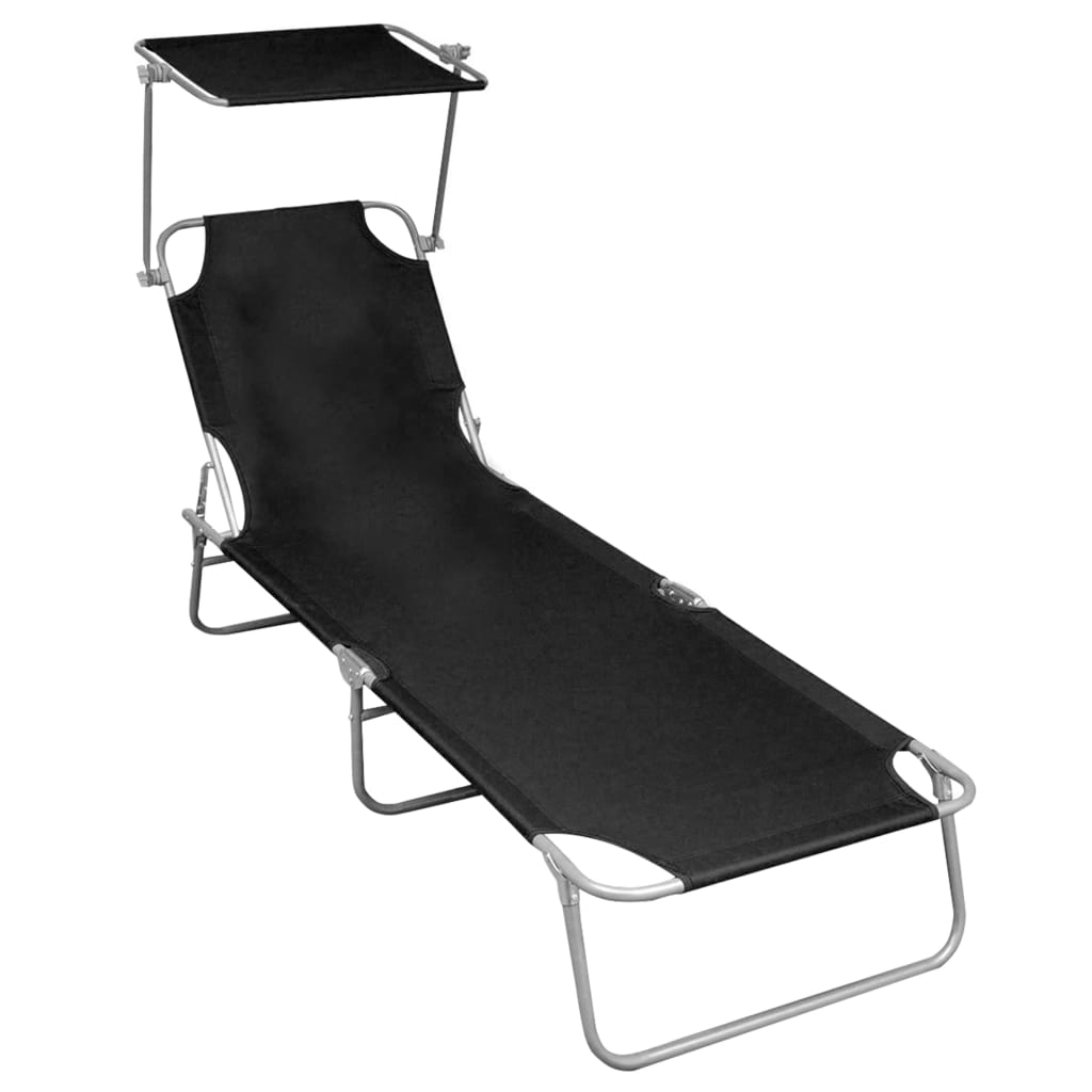 Chaise longue pliable avec auvent en aluminium