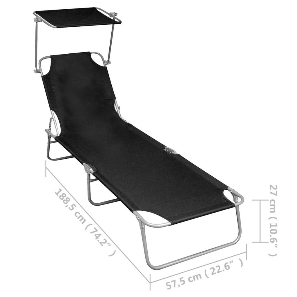 Chaise longue pliable avec auvent en aluminium