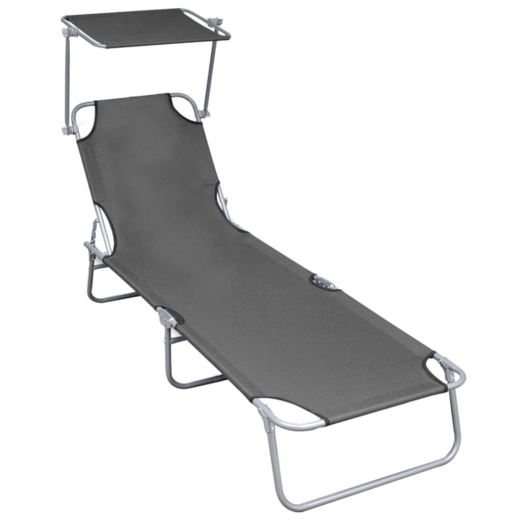 Chaise longue pliable avec auvent en aluminium