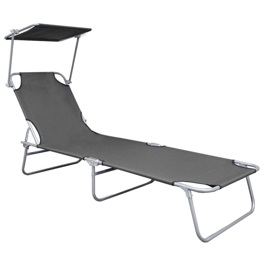 Chaise longue pliable avec auvent en aluminium