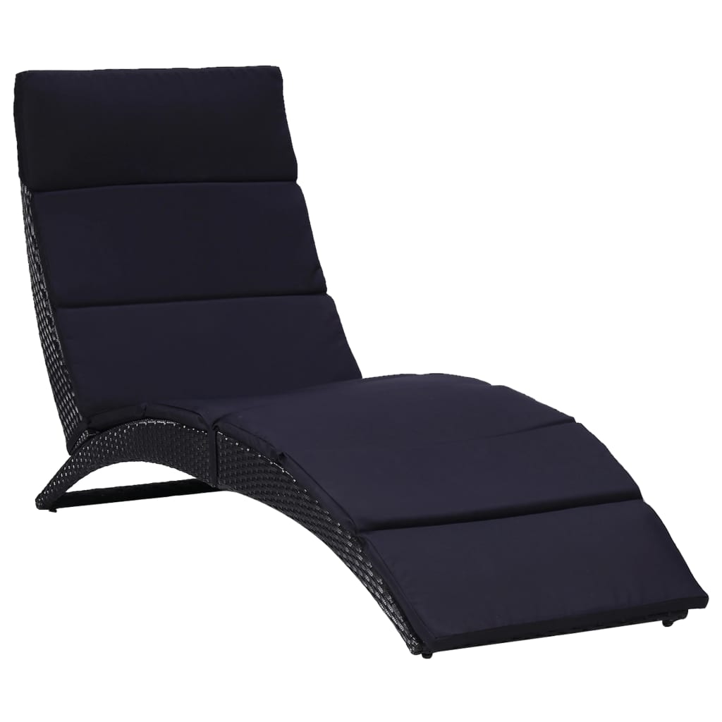 Chaise longue pliable avec coussin en polyrotin