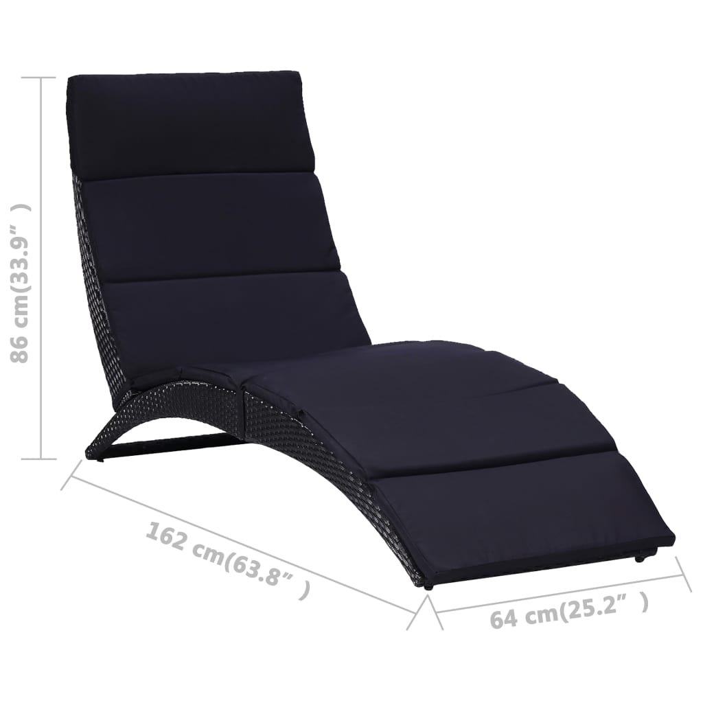 Chaise longue pliable avec coussin en polyrotin