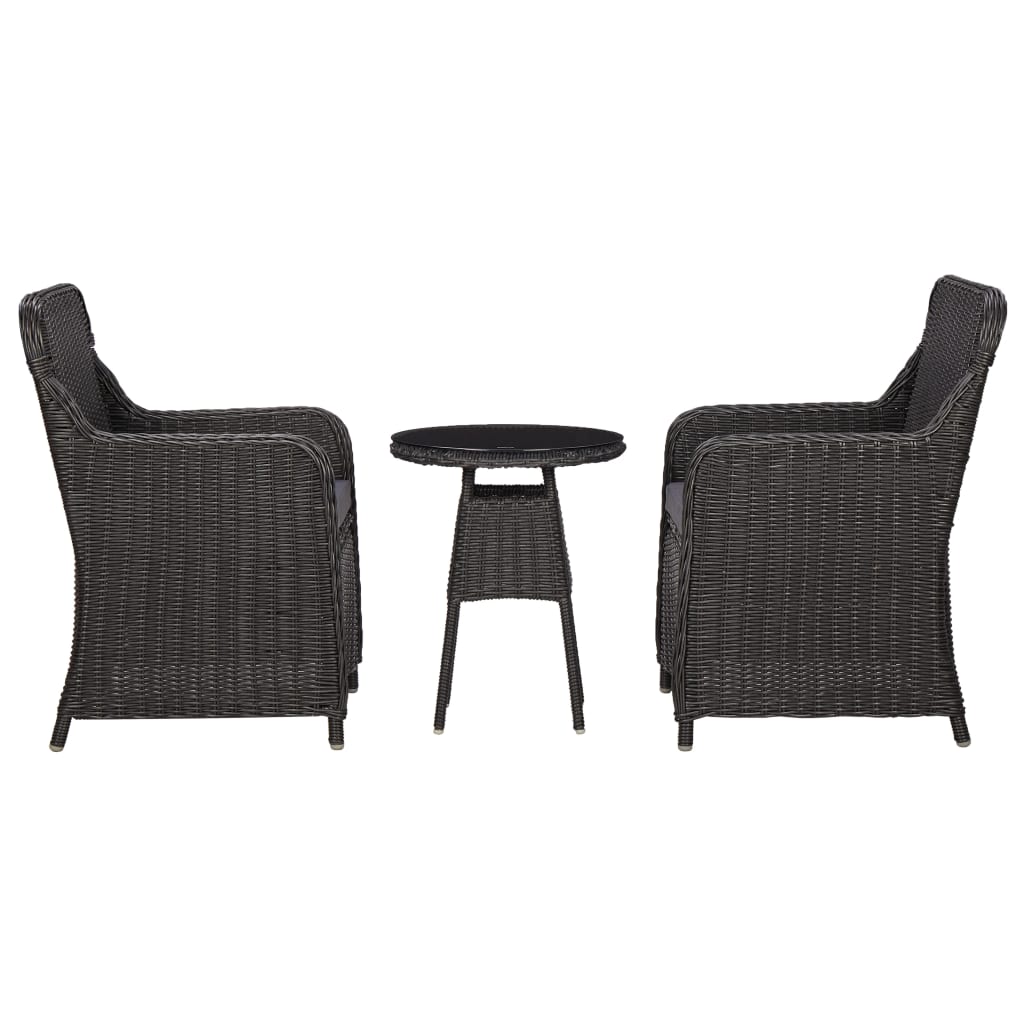 Chaises de jardin 2 pcs avec table à thé poly rotin noir