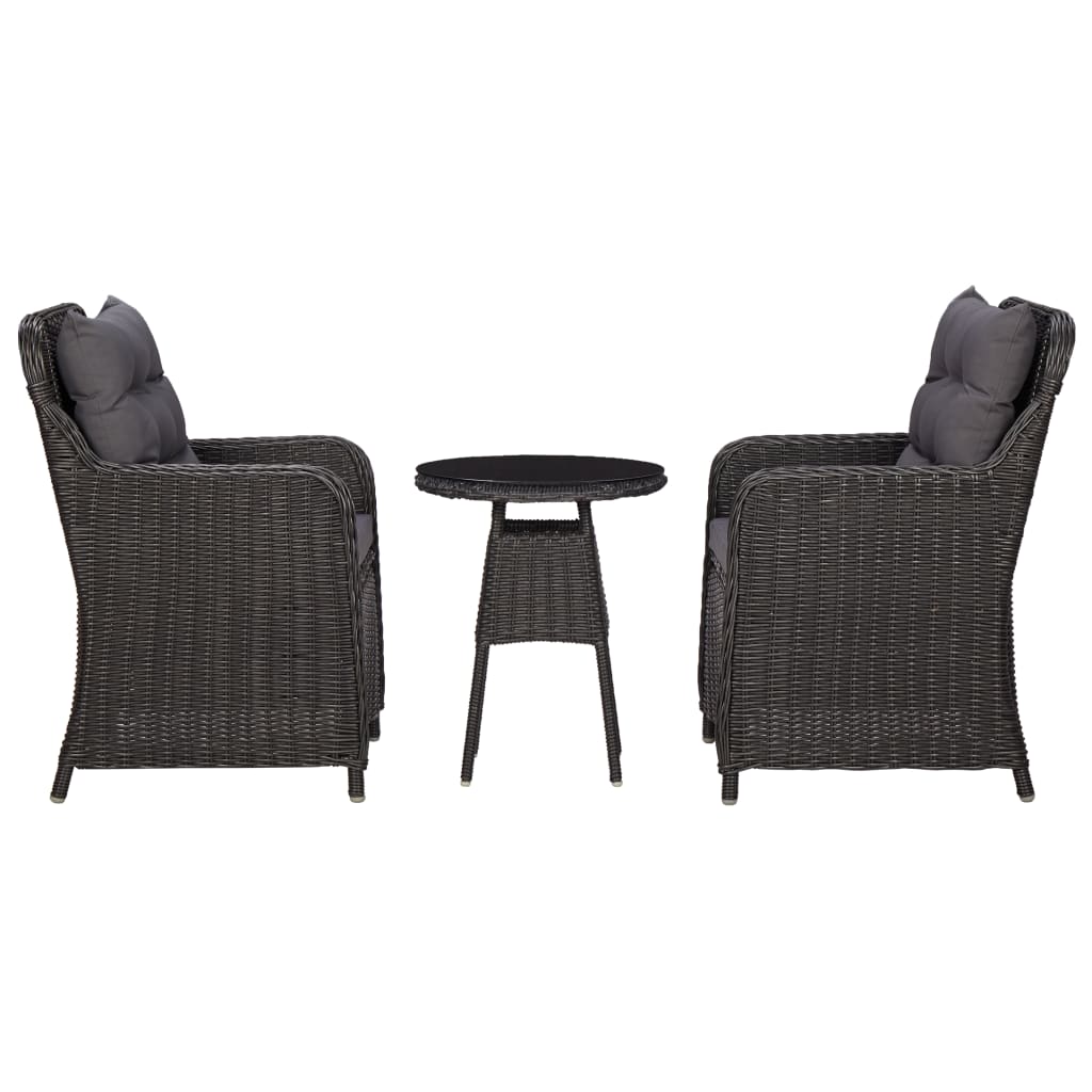 Chaises de jardin 2 pcs avec table à thé poly rotin noir