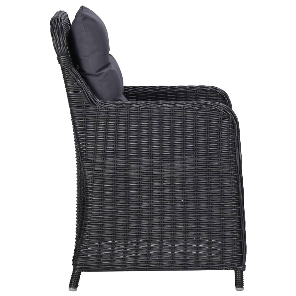 Chaises de jardin 2 pcs avec table à thé poly rotin noir