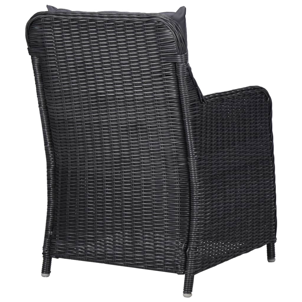 Chaises de jardin 2 pcs avec table à thé poly rotin noir