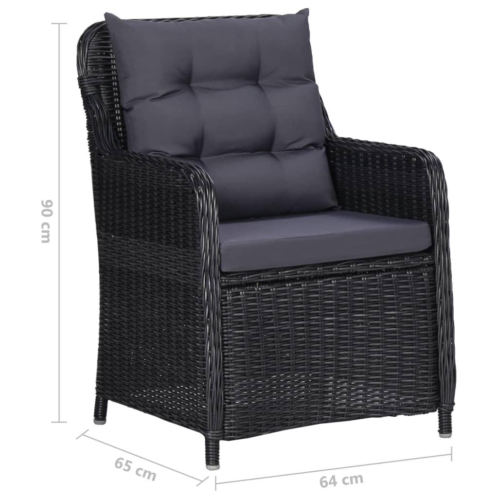 Chaises de jardin 2 pcs avec table à thé poly rotin noir