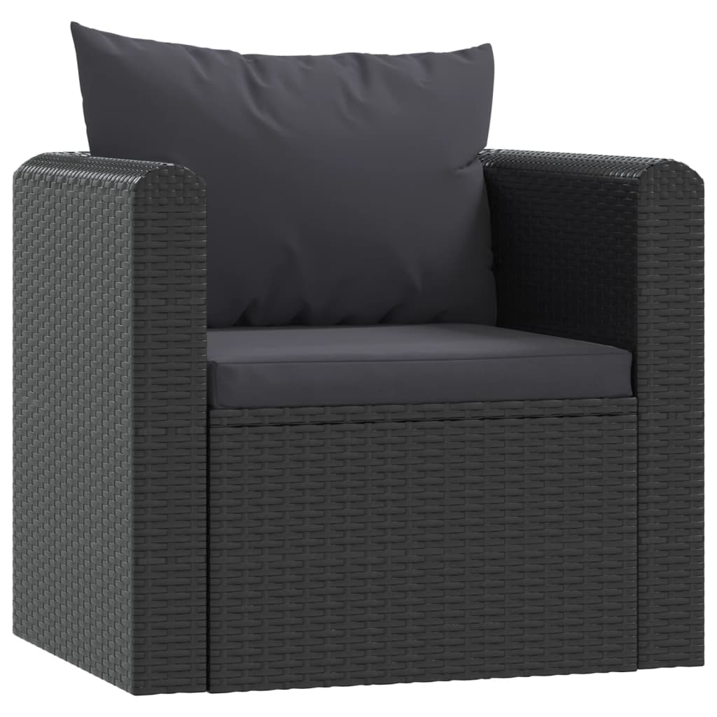 9-delige Loungeset met kussens poly rattan zwart